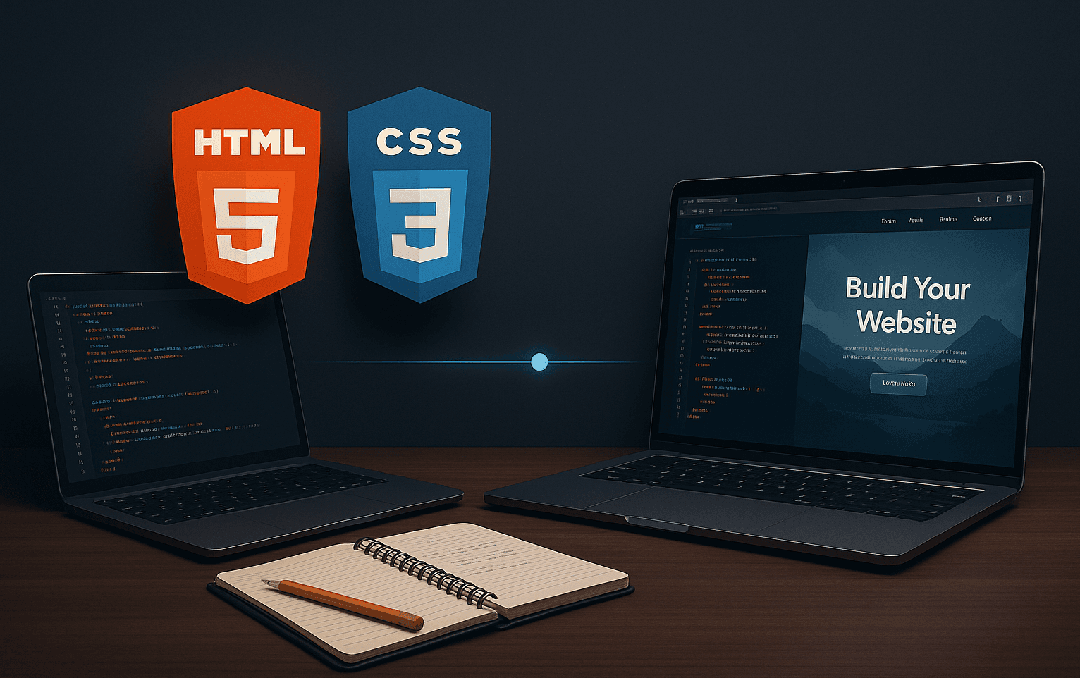 Timeline visual mostrando progresión de 3 días: día 1 con logos HTML, día 2 con logos CSS, día 3 con proyecto web completo, conectados por línea de tiempo